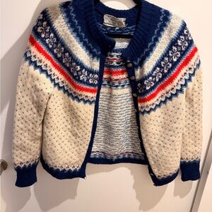Unique Vintage Navy and Cream Cardigan - fair isle